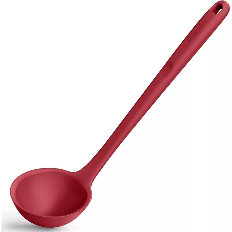 13-inch-silicone-soup-ladle-u-taste-600f-heat-resistant-4-oz-large-non-stick-sea 13 inch Silicone Soup Ladle: U-Taste 600F Heat Resistant 4 oz Large Non-stick Seamless Rubber Kitchen Deep Serving Spoon with Non Slip Solid Long Handle for Cooking Sauce/Stews/Gravies/Chili (Red)