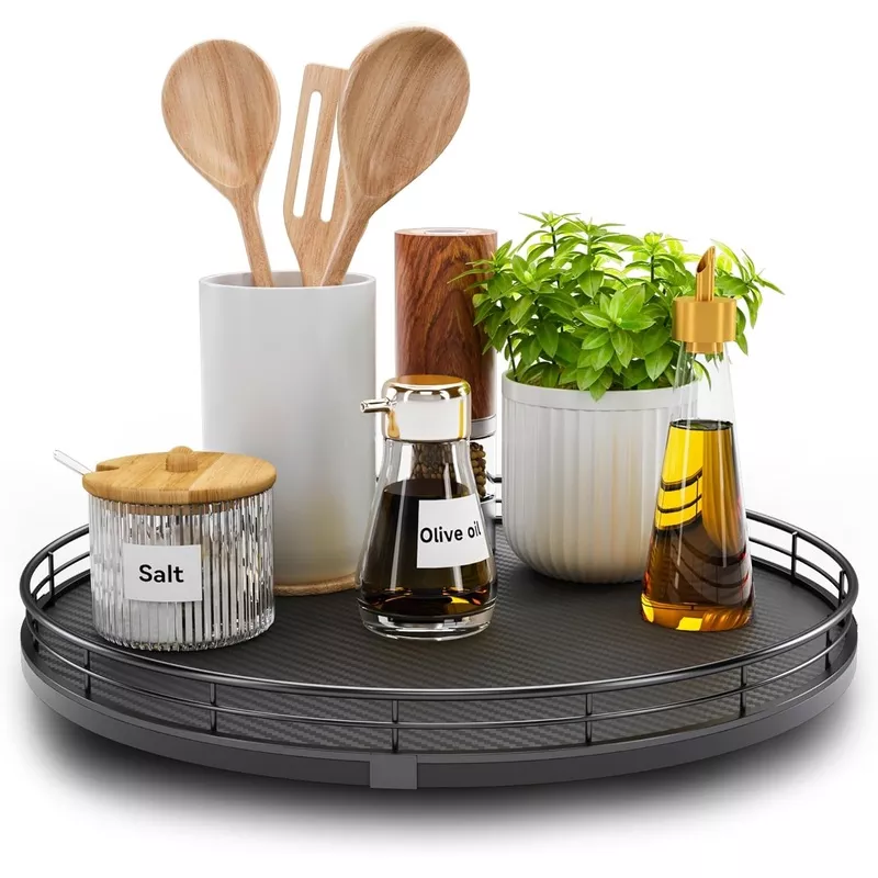 13-lazy-susan-turntable-organizer-table-top-round-wooden-lazy-susan-cabinet-kitc 13" Lazy Susan Turntable Organizer for Table Top, Round Wooden Lazy Susan for Cabinet Kitchen Decor Centerpieces Coffee Table, Storage Condiments Spices, Bathroom Vanity Tray for Soap, Black