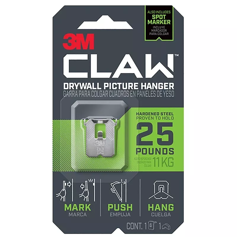 3m-claw-3ph25m-1es-drywall-picture-hanger-25-lb-steel-push-in-1-pk 3M CLAW 3PH25M-1ES Drywall Picture Hanger, 25 lb, Steel, Push-In, 1/PK