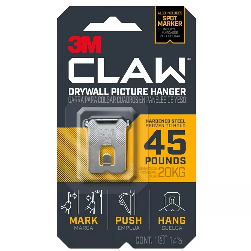 3m-claw-3ph45m-1es-drywall-picture-hanger-45-lb-steel-push-in-1-pk 3M CLAW 3PH45M-1ES Drywall Picture Hanger, 45 lb, Steel, Push-In, 1/PK