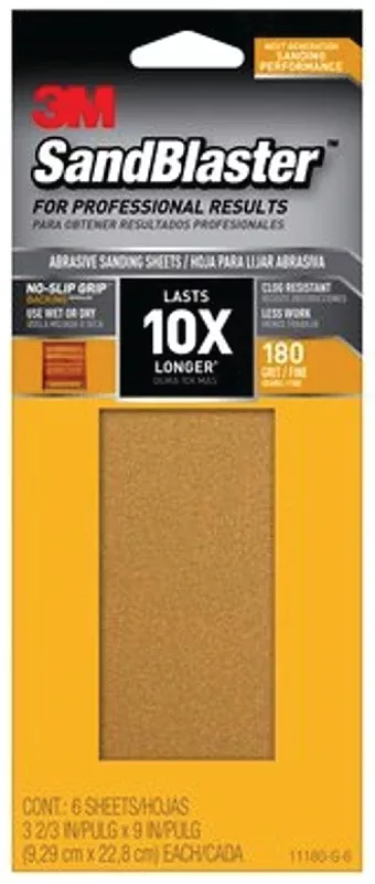 3m-sandblaster-series-11180-g-6-sandpaper-9-in-l-3-2-3-in-w-180-gri 3M SandBlaster Series 11180-G-6 Sandpaper, 9 in L, 3-2/3 in W, 180 Gri