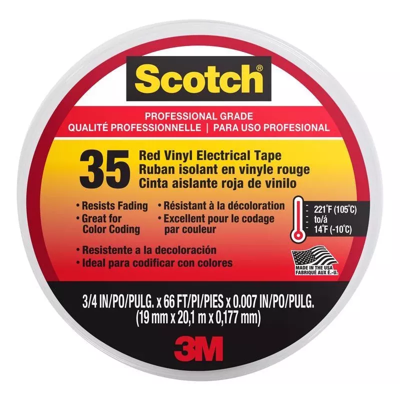 3m-scotch-3-4-in-w-x-66-ft-l-red-vinyl-electrical-tape-pack-10 3M Scotch 3/4 in. W X 66 ft. L Red Vinyl Electrical Tape, Pack of 10