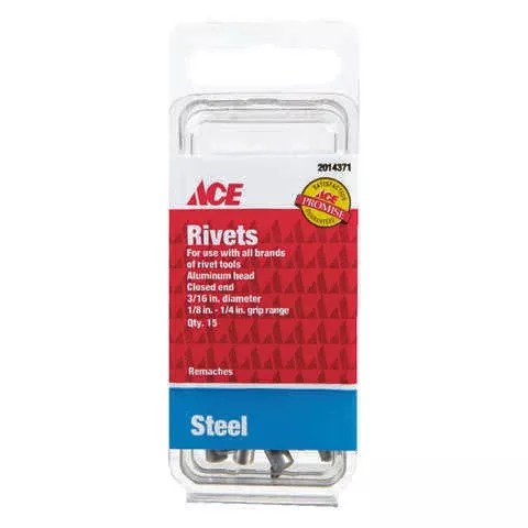 ace-3-16-in-d-x-1-4-in-steel-rivets-silver-15-pk-pack-10 Ace 3/16 in. D X 1/4 in. Steel Rivets Silver 15 pk, Pack of 10
