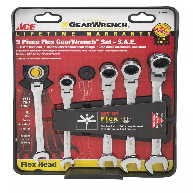 ace-flex-head-sae-gearwrench-set-8-21-in-l-5-pc Ace Flex Head SAE Gearwrench Set 8.21 in. L 5 pc