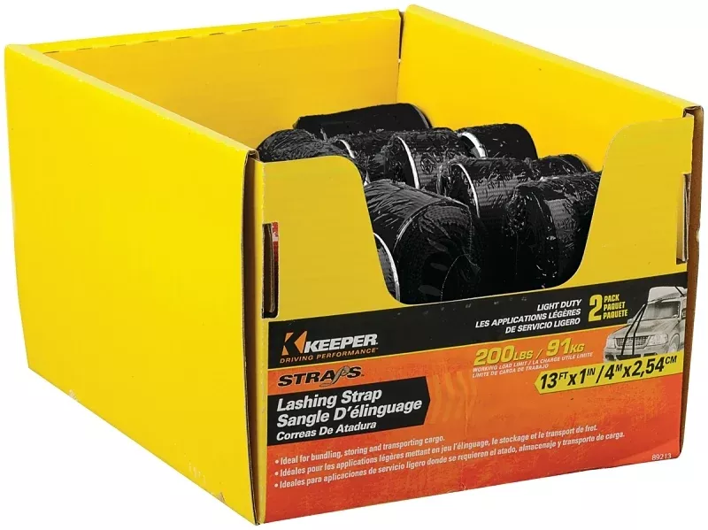 Keeper 89213 Lashing Strap, 1 in W, 13 ft L, Black, 200 lb, Cam Buckle