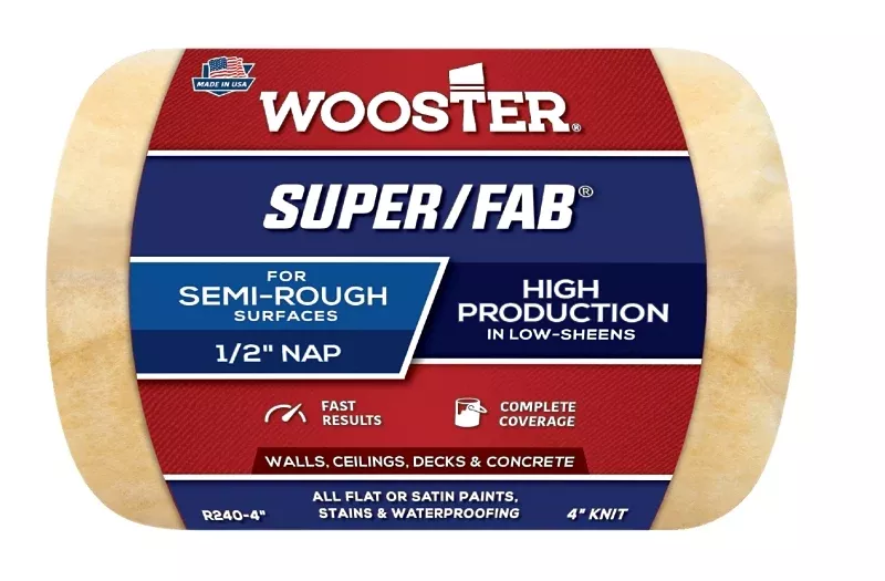wooster-super-fab-r240-4-roller-cover-1-2-in-thick-nap-4-in-l-fabri Wooster Super/Fab R240-4 Roller Cover, 1/2 in Thick Nap, 4 in L, Fabri