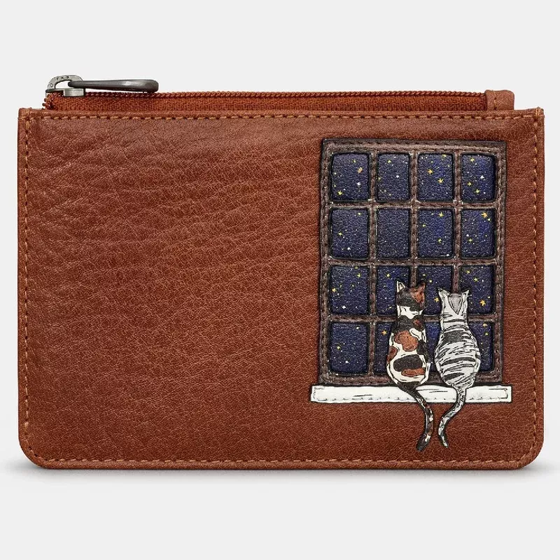yoshi-brown-midnight-cats-zip-top-leather-purse Yoshi Brown Midnight Cats Zip Top Leather Purse