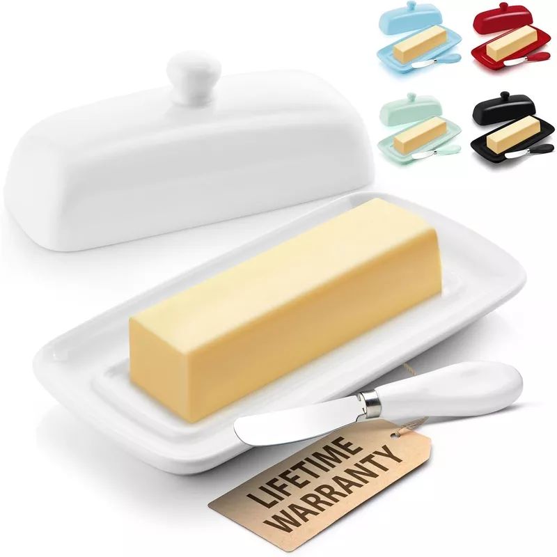 zulay-butter-dish-with-lid-countertop-porcelain-white-ceramic-butter-dish-with-k Zulay Butter Dish With Lid For Countertop - Porcelain White, Ceramic Butter Dish with Knob Handle Great for Cooking - Elegant Design Butter Holder - Durable & Sturdy Butter Keeper - Black