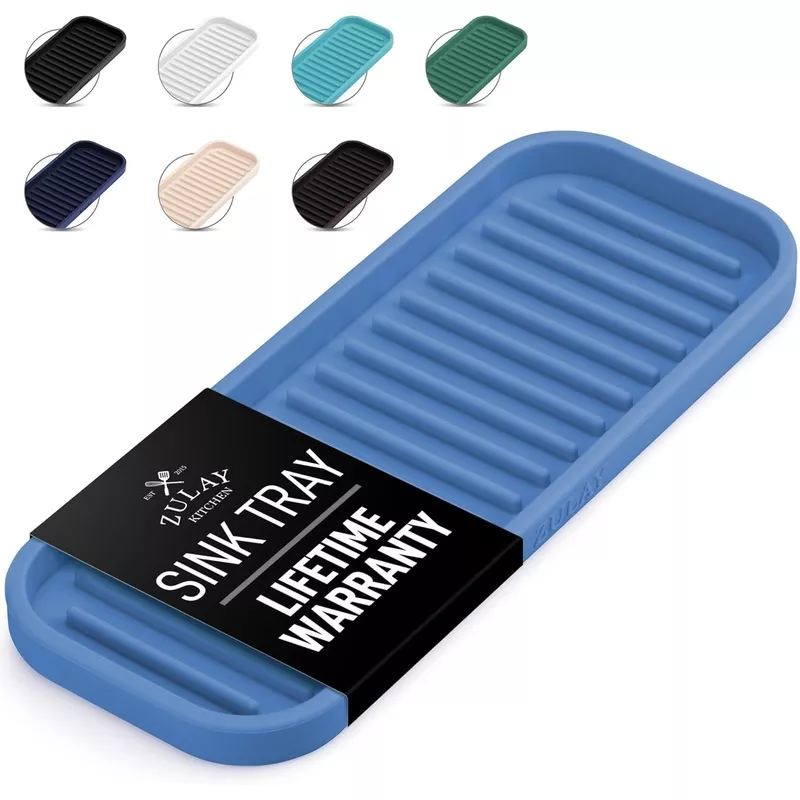 zulay-kitchen-9x3-5-silicone-sponge-holder-kitchen-sink-flexible-multipurpose-so Zulay Kitchen (9x3.5) Silicone Sponge Holder for Kitchen Sink - Flexible Multipurpose Soap Tray - Sink Organizer for Kitchen, Bathroom, Makeup, Trinkets & More (Grey)