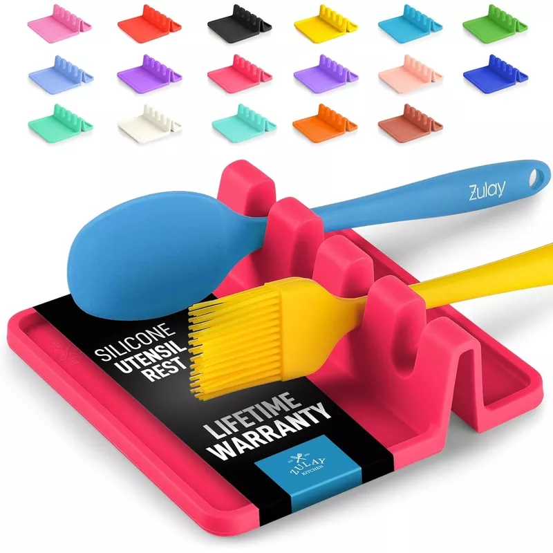 zulay-kitchen-silicone-utensil-rest-with-drip-pad-multiple-utensils-bpa-free-hea Zulay Kitchen Silicone Utensil Rest with Drip Pad for Multiple Utensils - BPA-Free, Heat-Resistant Spoon Rest & Spoon Holder for Stove Top - Kitchen Utensil Holder for Ladles & Tongs - Gardenia